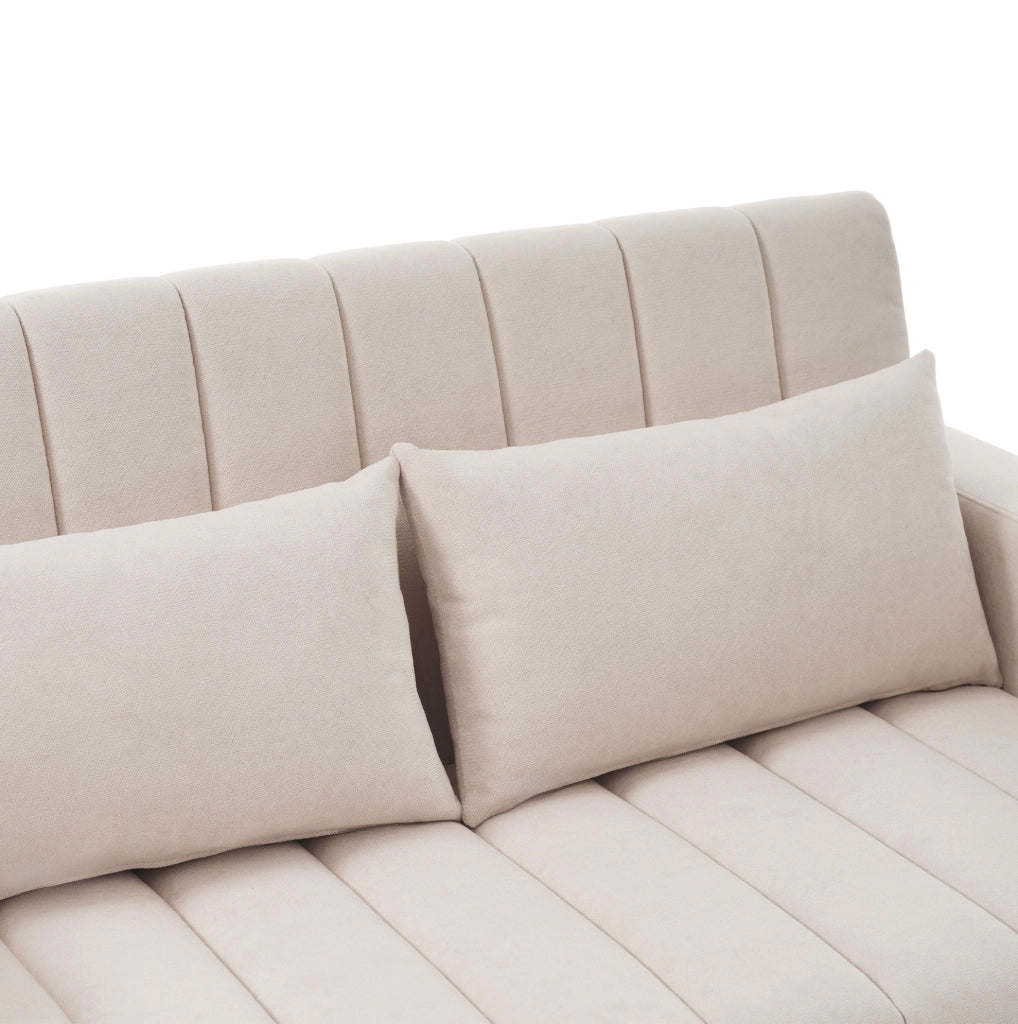 Divano letto multifunzionale 136x162x84 cm con schienale a 3 posizioni; 2 cuscini; cotone beige