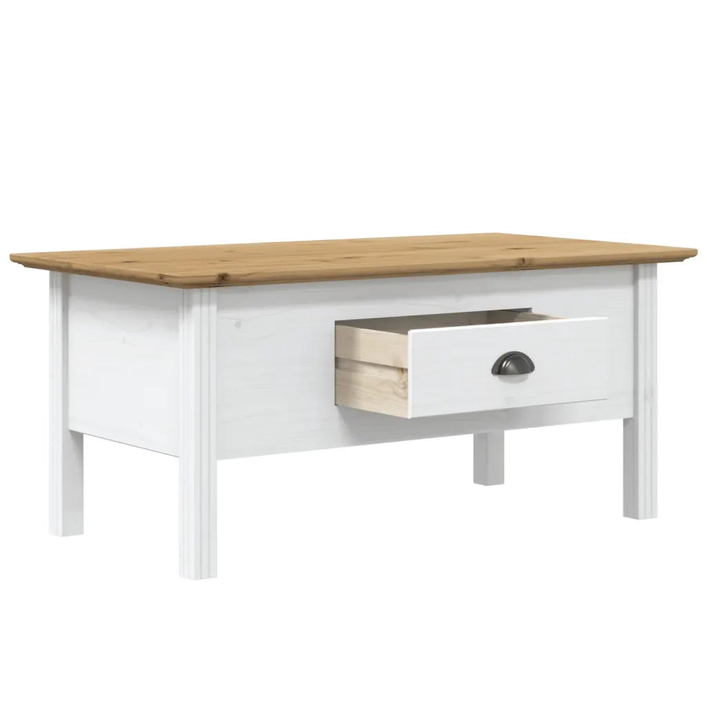 Tavolino BODO 100x55x46 cm Legno Massello Pino Bianco e Marrone 355069