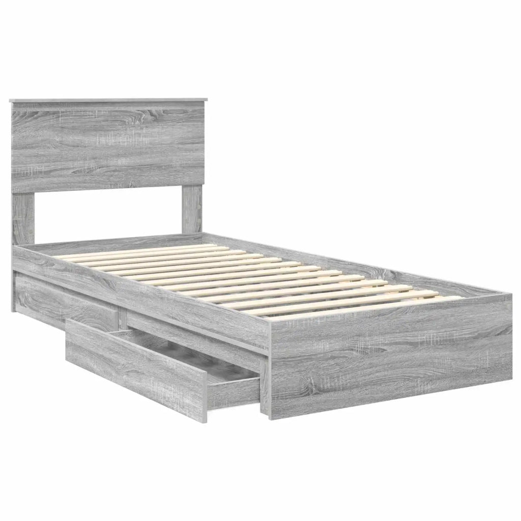 Letto con Contenitore con testiera Grigio Sonoma 90 x 190 cm
