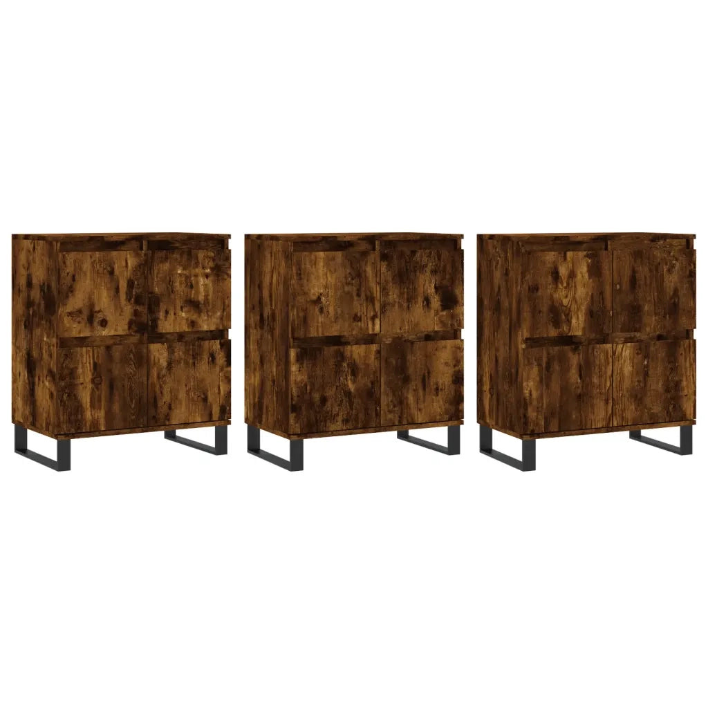 vidaXL Credenze 3 pz Rovere Fumo in Legno Multistrato