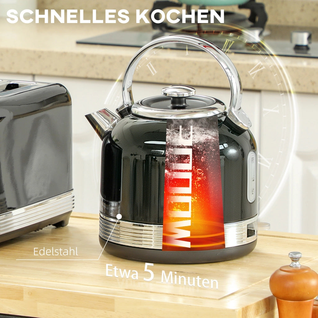 Bollitore e Tostapane Set ¨C Minimal ¨C 1.7L Nero Acciaio Inox