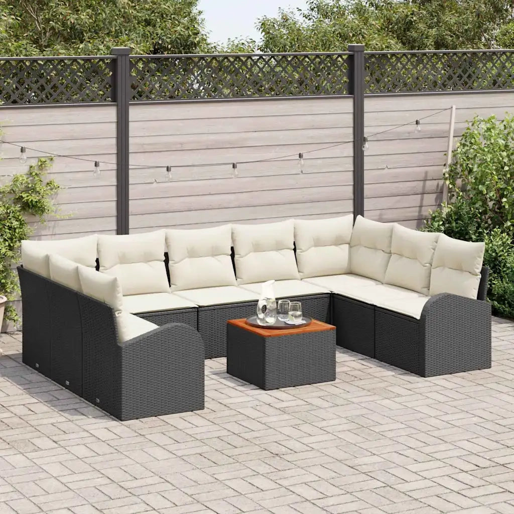 Set Divano da Giardino 10 pcs Nero e Crema polyrattan 3356290