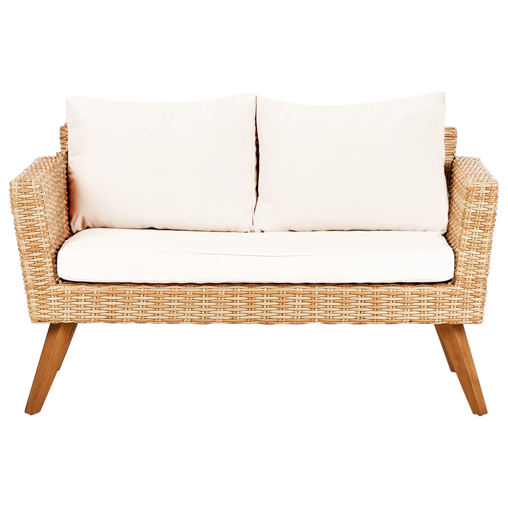 Set da giardino con divano e poltrone in rattan bianco sporco esterno elegante