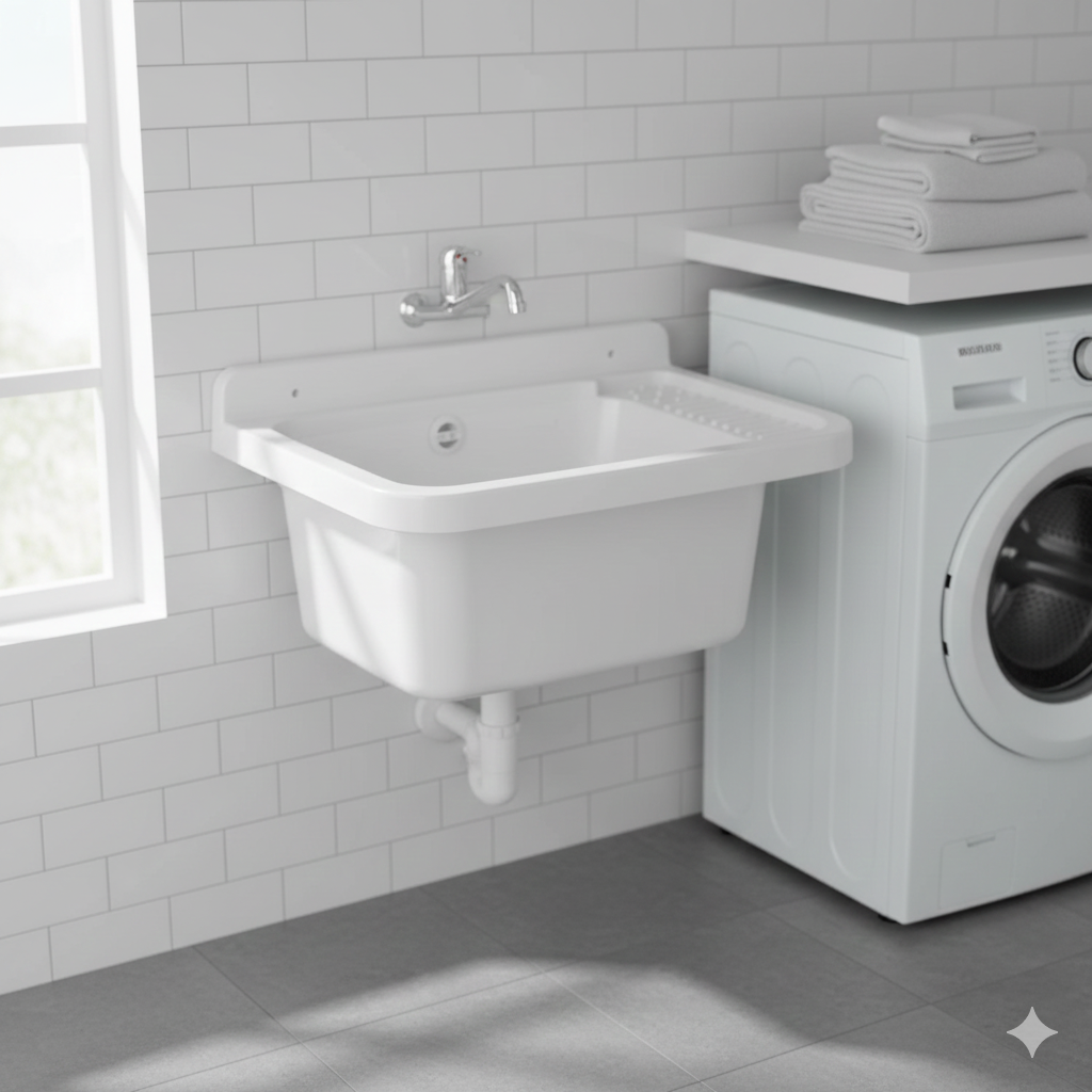 Lavatoio 50x35x24 cm Pilozzo a Parete in Resina Bianco