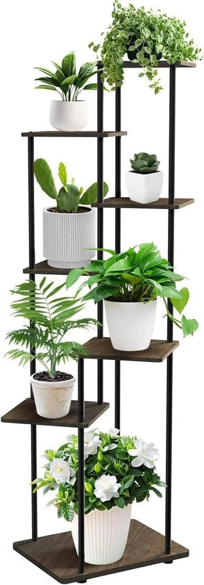 Supporto per piante - 7 livelli 150 cm - Supporto per piante in metallo - Per diverse piante - Vaso per fiori per interni e esterni - Nero