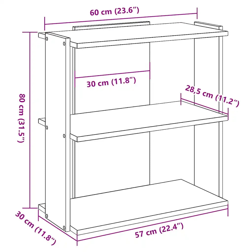 vidaXL Libreria a 3 Ripiani Rovere Fumo 60x30x80 cm Legno Multistrato