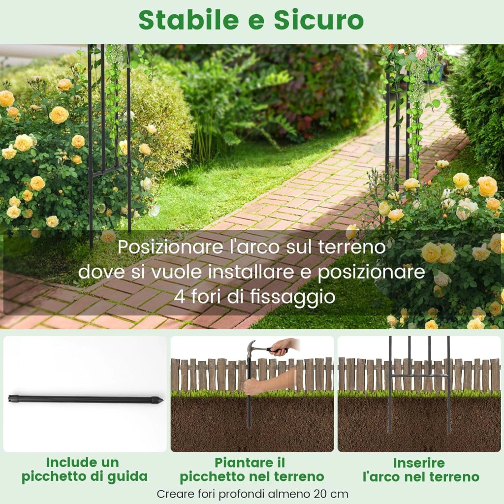 Arco da Giardino con Graticcio 153 cm x 240 cm, Supporto Metallico da Esterno per Piante Rampicanti, Vite di Uva e Fiori, Pergolato Decorativo per Cerimonie e Matrimoni