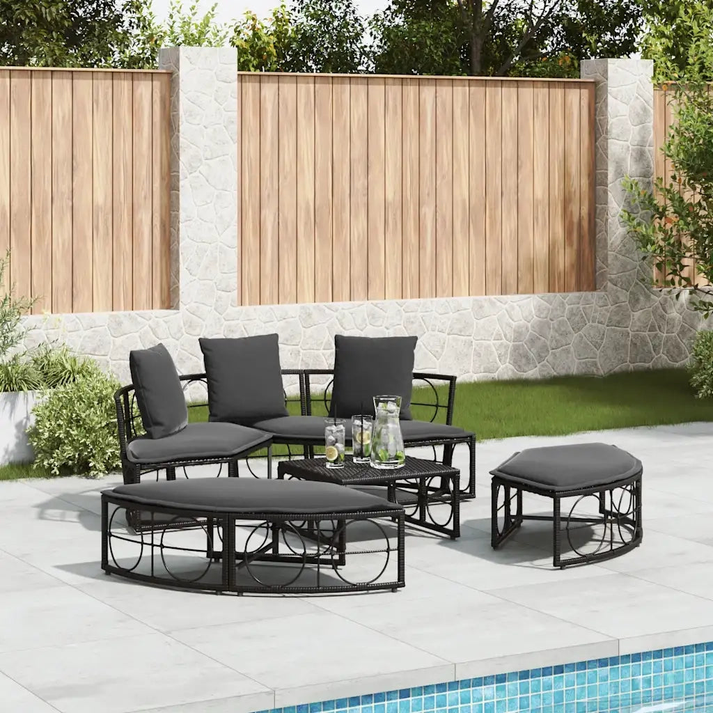 Lettino Prendisole Esterno senza Tetto Nero in Polyrattan 4108236