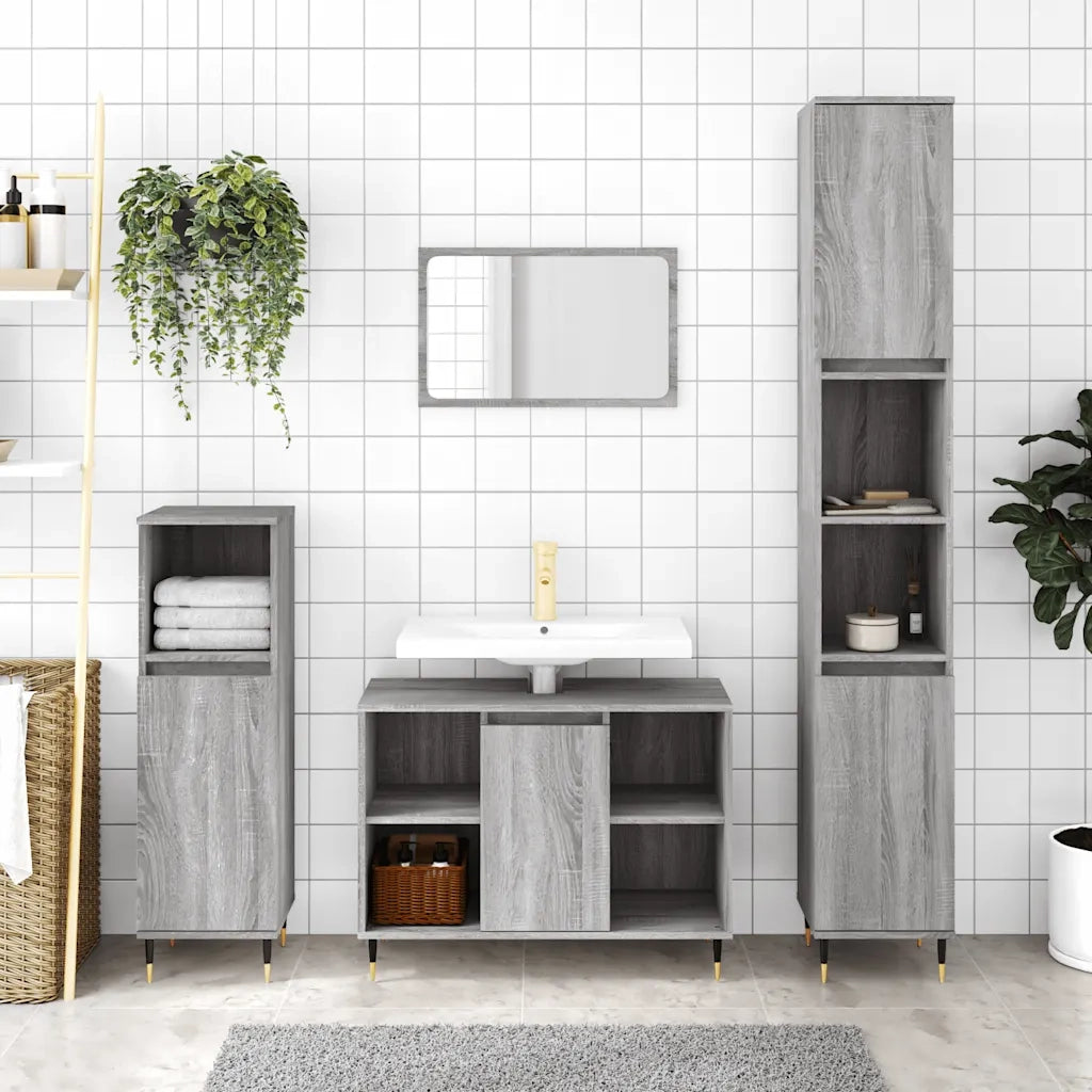 Armadietto Bagno Grigio Sonoma 30x30x100cm in Legno Multistratocod mxl 128875