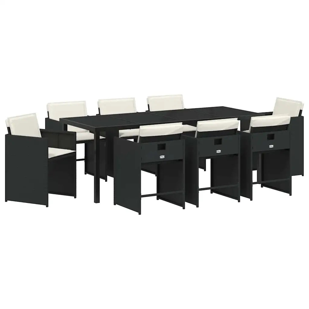 Set da Pranzo per Giardino con cuscino 9 pcs Nero polyrattan 3379975