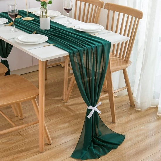 Tavolo da dessert chiffon, 70x300 cm, in verde, tavolo da dessert nudo, decorazione da tavola per matrimoni