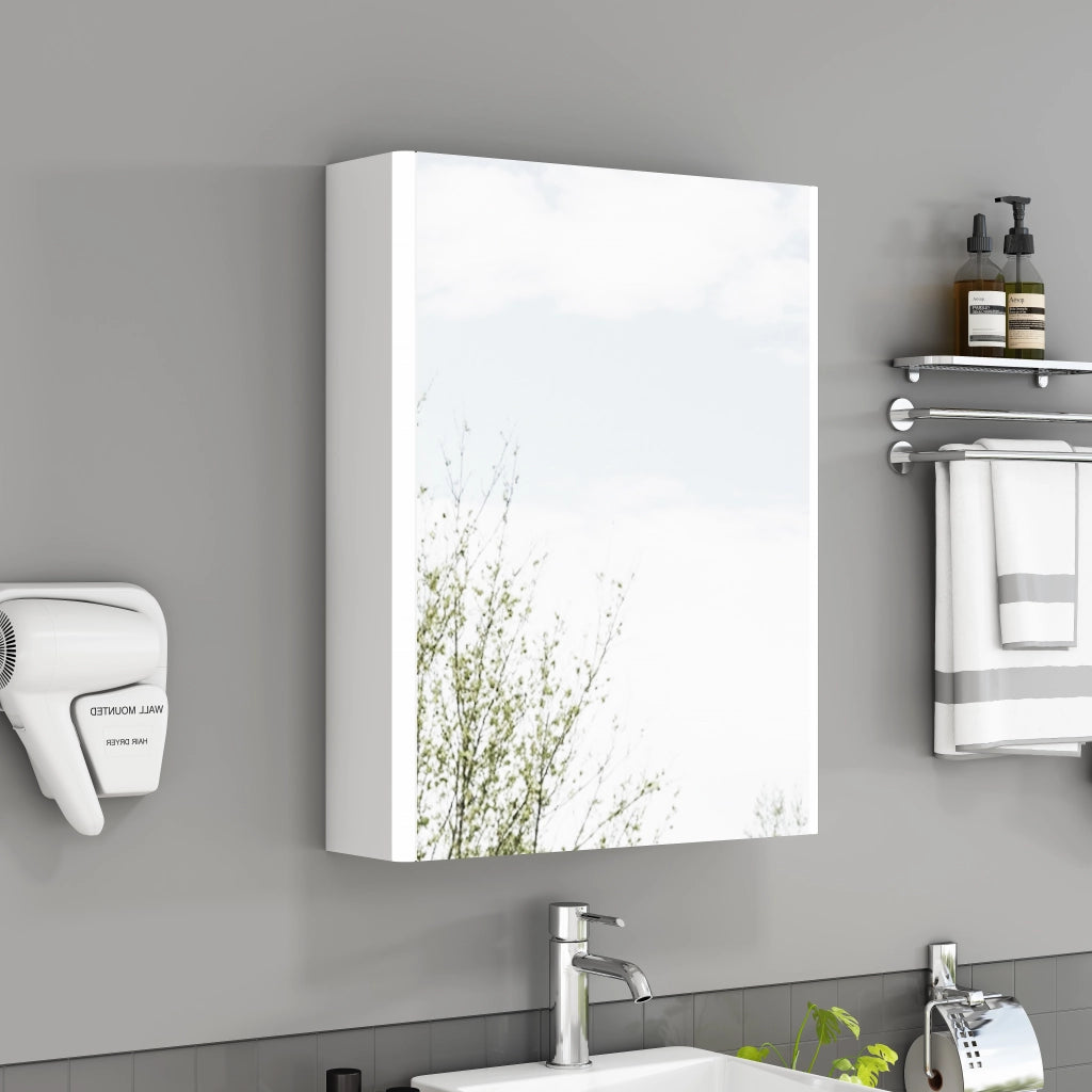 Mobiletto a specchio da 50 cm a parete, mobiletto a specchio da bagno con 1 anta, bianco, preassemblato senza necessit¨¤ di montaggio, luci LED a