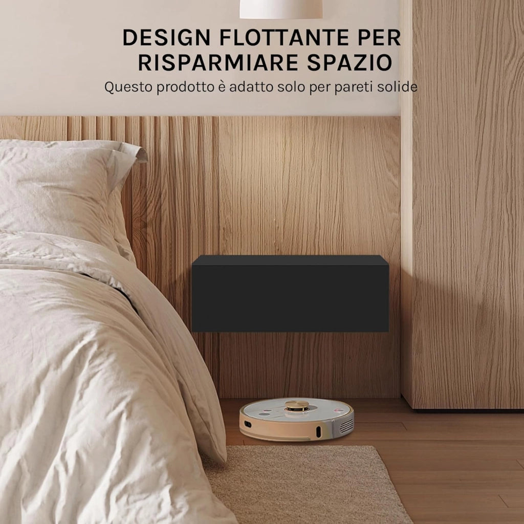 Set di 2 Comodini Galleggianti, Comodini a Parete Neri con Cassetto, Mensole da Letto, Mobili da Camera da Letto in Legno, NTS24sz-2