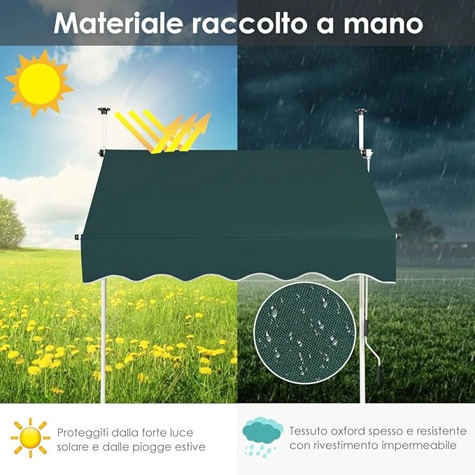 Tenda da Sole per Esterno, Tenda da Sole a Morsetto per Balcone con Struttura Telescopica e Tessuto Resistene ai Raggi Solari, Regolabile in Altezza e in Angolazione (150 cm,Verde)
