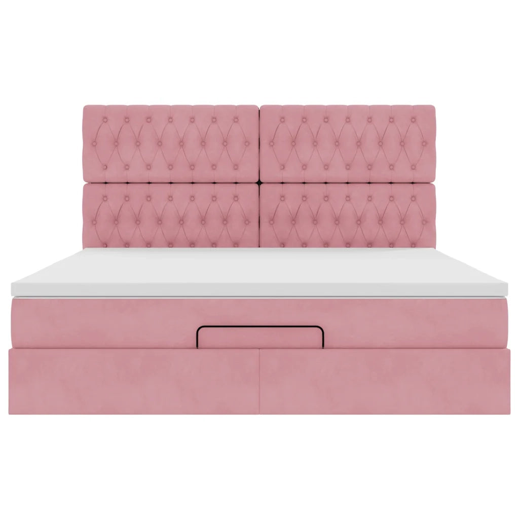 Struttura Letto Pouf con Materassi Rosa 160x200 cm Velluto