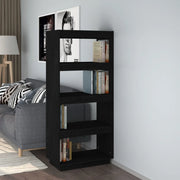 Libreria Divisorio-Scaffale per Libri-Mobile di Stoccaggio Nero 60x35x135 cm in Legno Massello di Pino