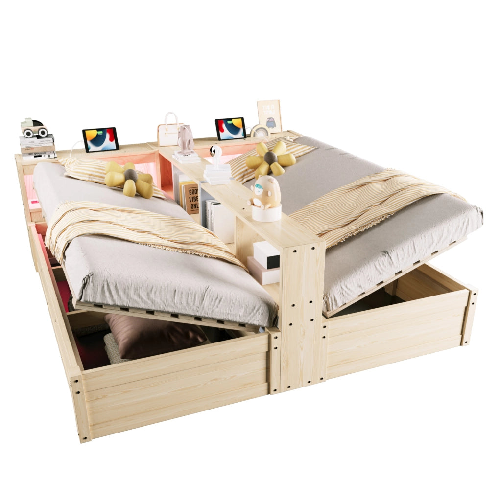 Letto multifunzionale 90/180 x 200 cm con LED e presa