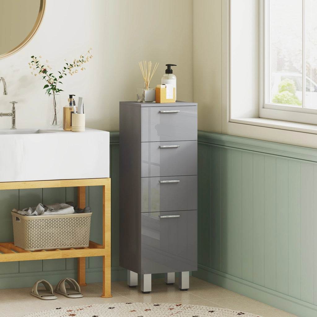 Armadietto da Bagno con 4 Cassetti ¨C Zephmum ¨C Grigio 60x30x