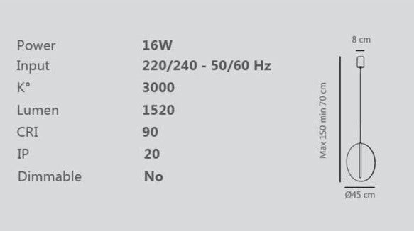 KOI-SG O Sospensione led diametro 45cm in vetro con partciolari oro verniciato 16W dimmerabile SDD 2800 - 5000k