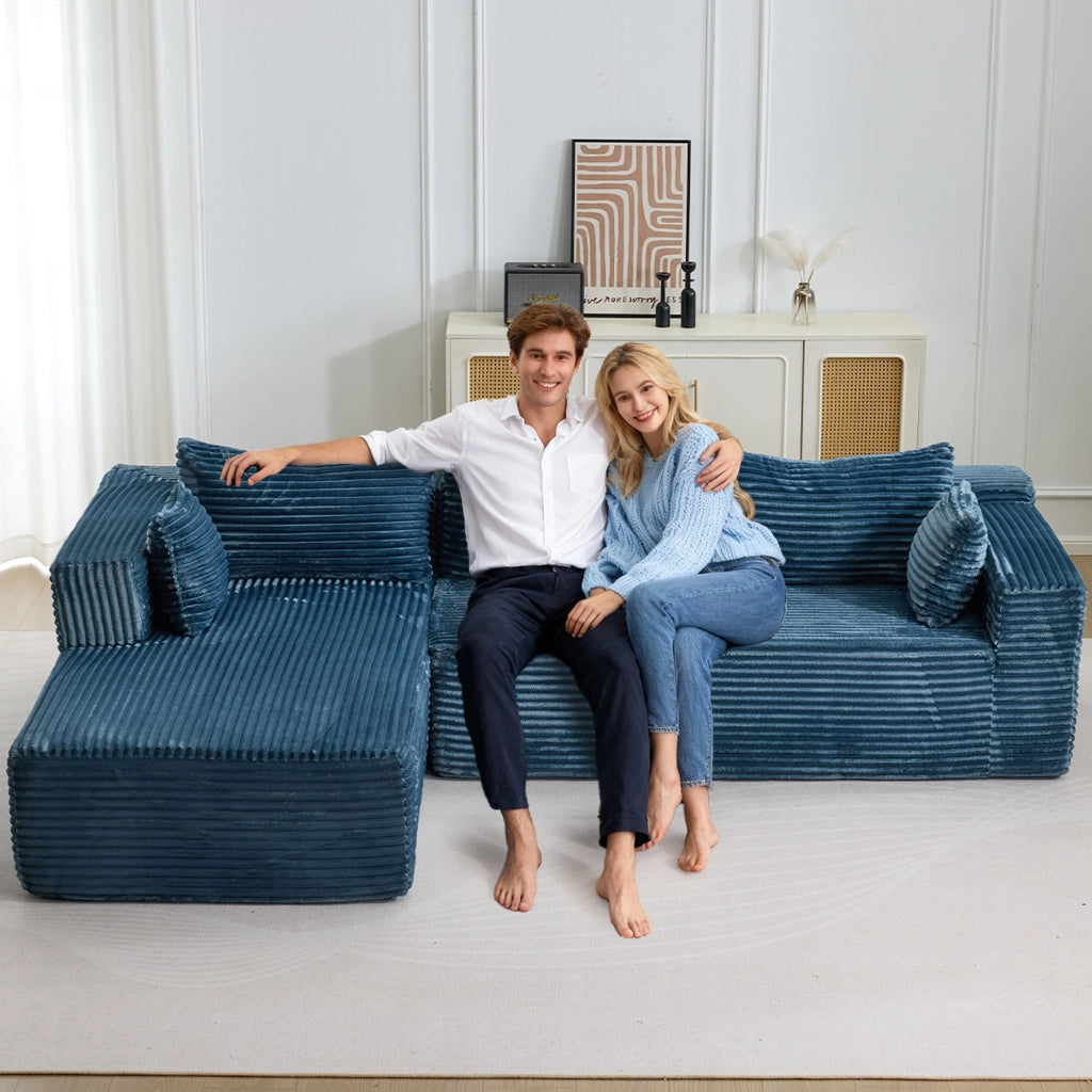 Divano angolare letto con chaise longue ¨C zephmum ¨C tessuto velluto blu