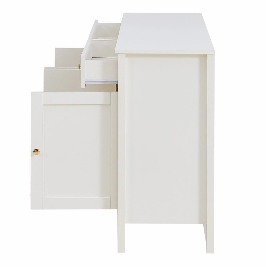 Credenza bianca opaca in MDF con 2 cassetti e 4 ante; 160 x 40 x 82 cm