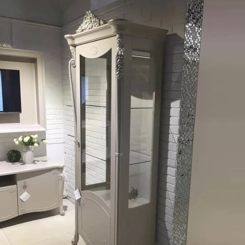 Parete attrezzata in legno shabby chic rilievo bianco opaco - Mobili 2G