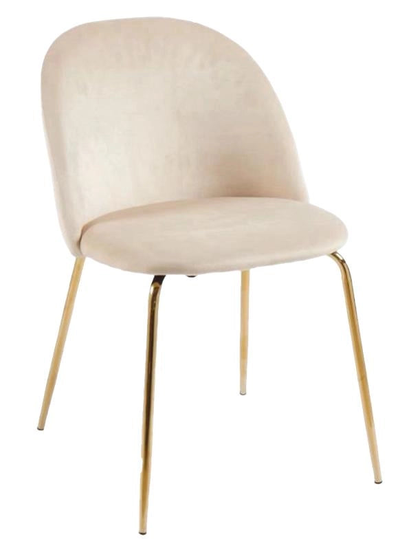 SEDIA IN VELLUTO BEIGE CON PIEDI IN METALLO COLOR ORO MISURE: 42X53,5X86,5/47 CM