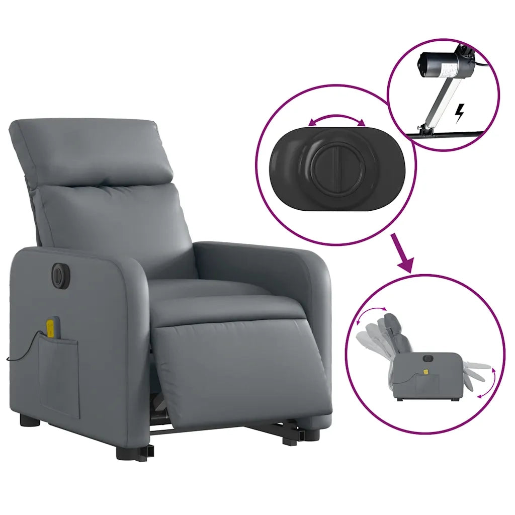 Poltrona Alzapersona Elettrica Reclinabile Grigio in Similpelle 3206773