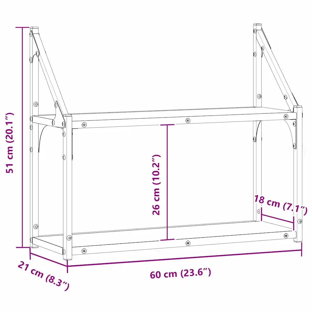 Scaffale da parete con lo scaffale Rovere nero 60 x 21 x 51 cm 883515