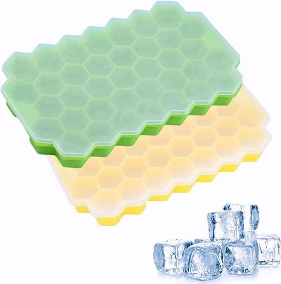 2 Set di Contenitori per Cubetti di Ghiaccio 37-Vac di Contenitori per Cubetti di Ghiaccio con Coperchio in Silicone con Certificazione LFGB per la Congelazione di Cibi per Bambini, Bevande e Whisky