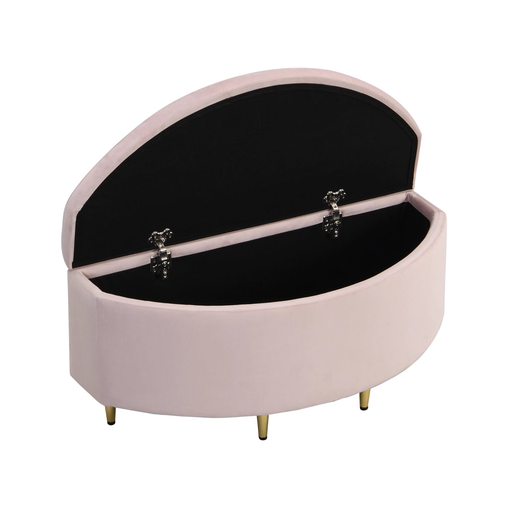 Panca Imbottita con Contenitore; Seduta in Velluto; Gambe in Metallo; Design Europeo; per Ingresso e Camera; Rosa