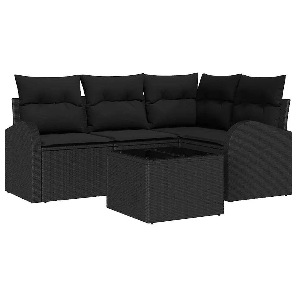 Set Divano da Giardino con cuscino 5 pcs Nero polyrattan