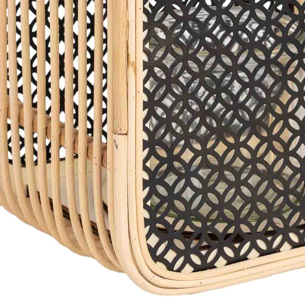Lanterna in rattan e metallo con vetro, 24,5x19x28/31,5/41,5H cm