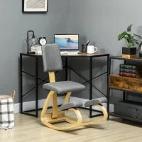 Sedia Inginocchiatoio con Movimento a Dondolo, in Tessuto Effetto Lino e Legno di Betulla, 51x84x93 cm, Grigio