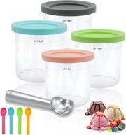 Set di contenitori per gelato con coperchi e cucchiaio per macchina per gelato Ninja Creami - Set da 4 | Accessori per contenitore NC301 NC300 NC299UK serie - BPA libero