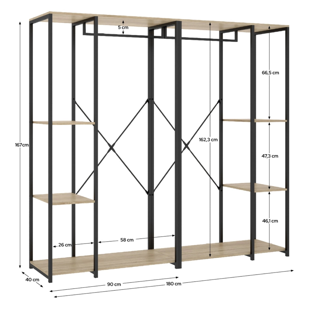 Armadio Camera da Letto Dalton, Guardaroba Grande 5 Ripiani, 40x167h cm Marrone Rovere