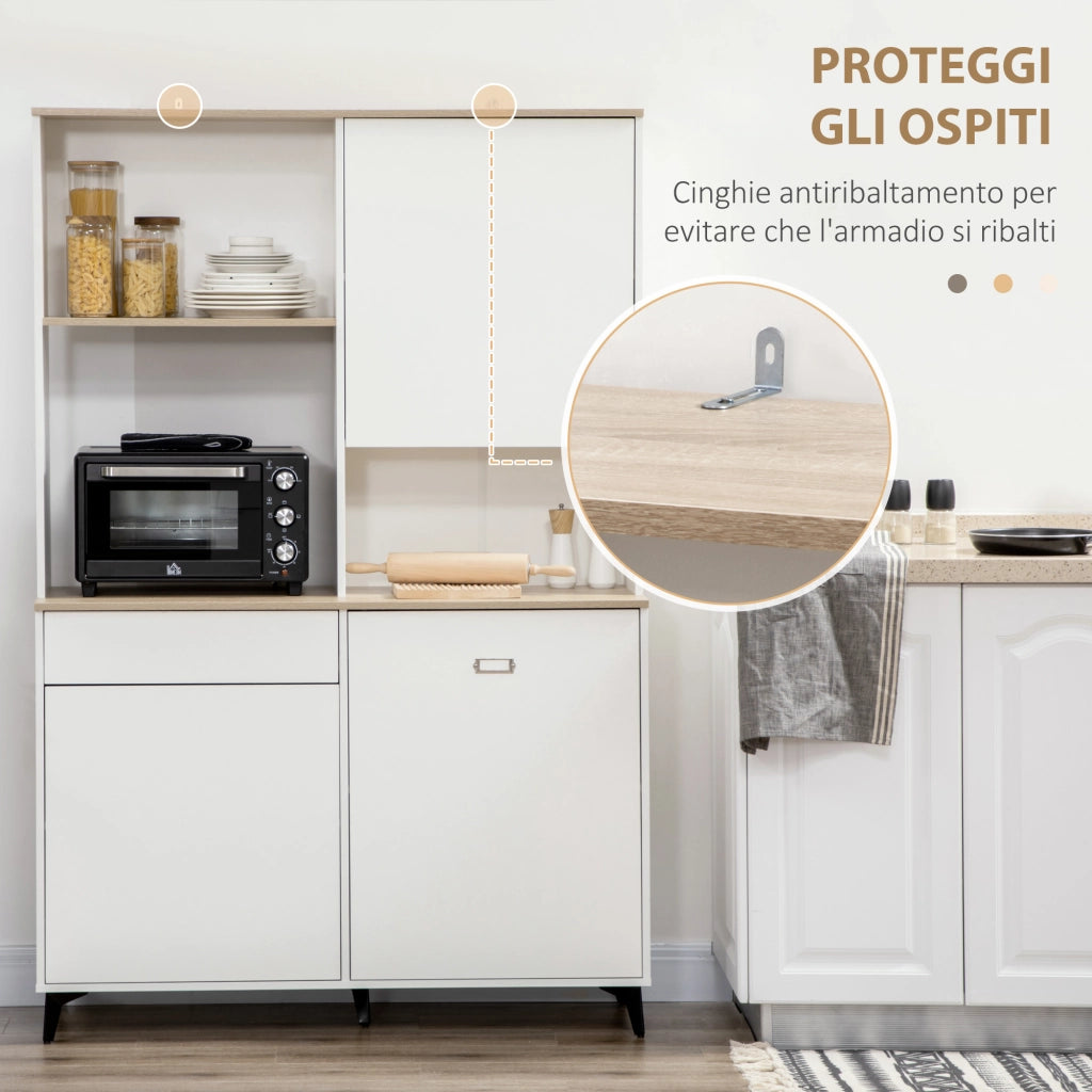EasyComfort Dispensa Cucina in Truciolato e MDF con Ripiani Aperti, Armadietti e Cassetto, 119x41x180 cm, Bianco