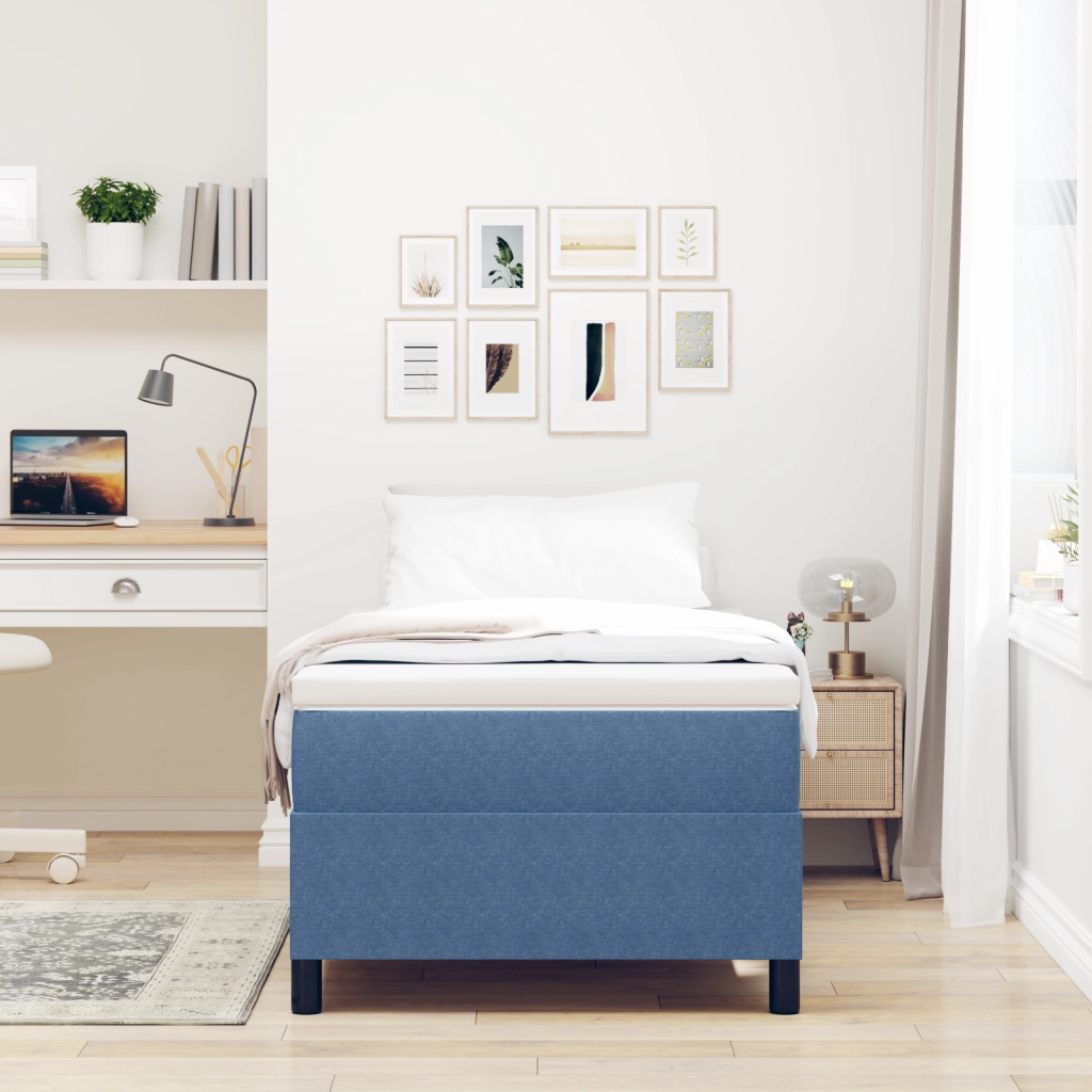 Letto box spring Blu 100x200 cm in tessuto corduroy
