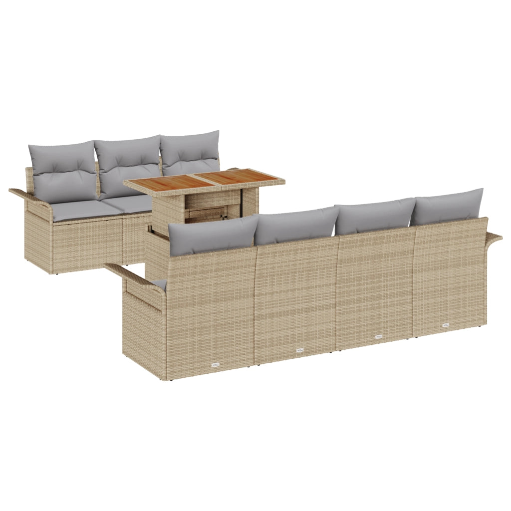 Set divano da giardino  8 pezzi con cuscini in polyrattan beige
