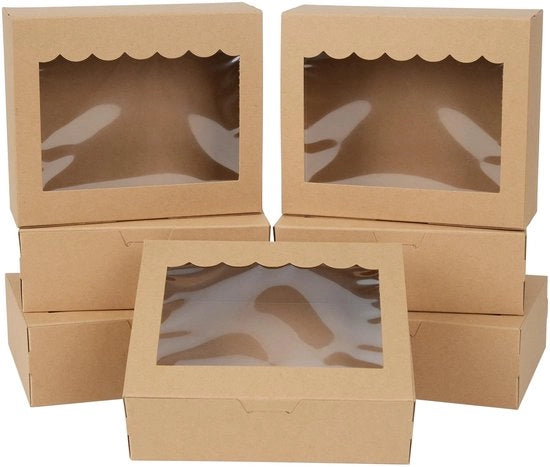 Dozzina per biscotti 12 pezzi - Scatola di regalo marrone con coperchio - Finestra di osservazione - Dozzina per torte - Ideale per dolci - 15,3 x 12,7 x 5,1 cm