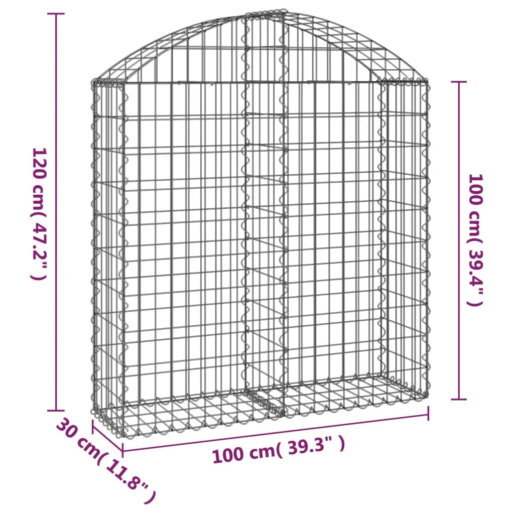 Gabbione recinto a gabbia muro di contenimento ad arco 100 x 30 x 100/120 cm ferro zincato argento 02_0039950