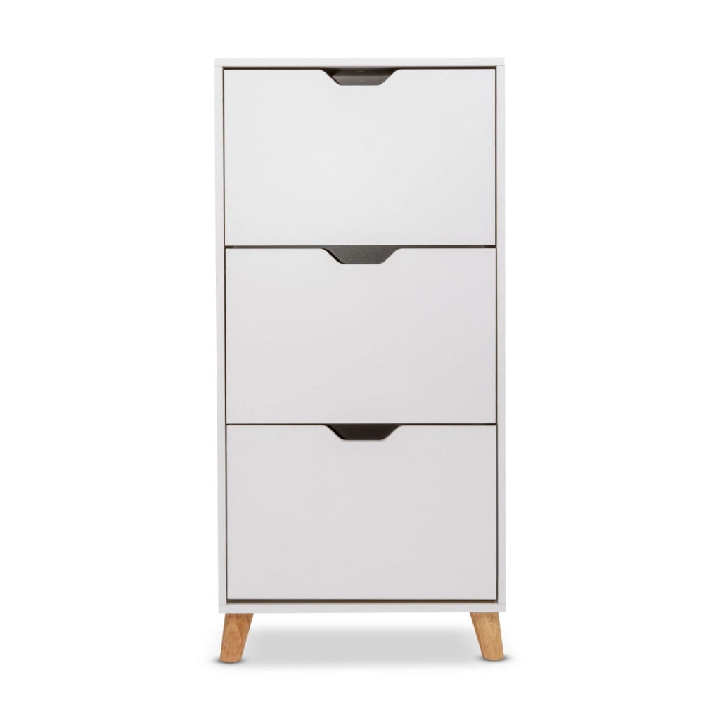 Plana - Scarpiera Salvaspazio 3 Ante 55x116x25 cm 18 Paia in Legno Bianco