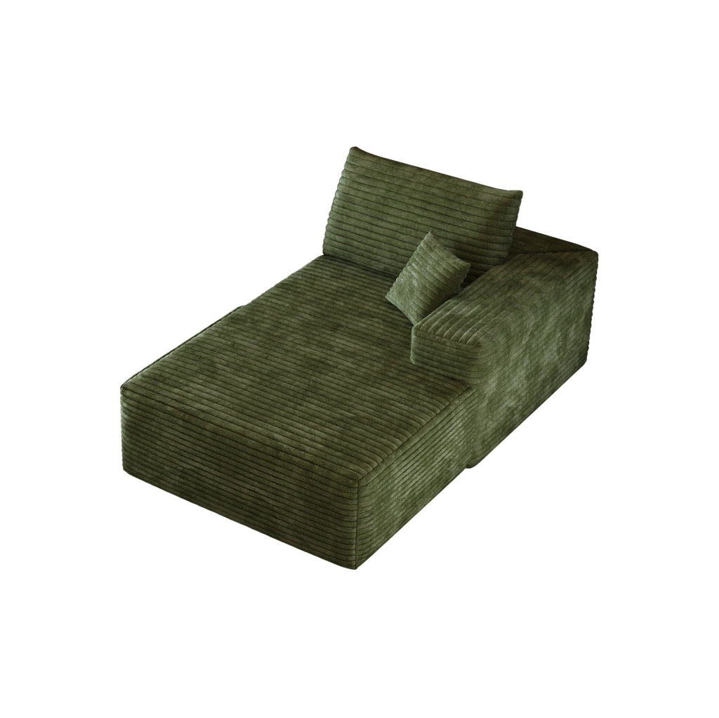 Divano letto modulare verde con chaise longue reversibile in velluto a coste