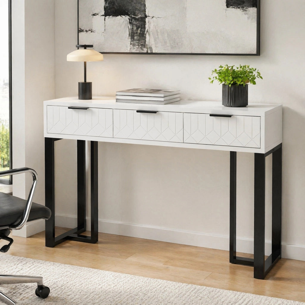 Tavolo consolle moderno con cassetti bianco e nero