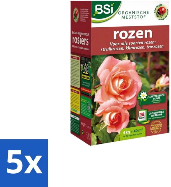 Meststof per Rosi - Fertilità Elevata e Crescita Rapida - 4 kg (40 m²) - Confezione in Bulk - 5 pezzi