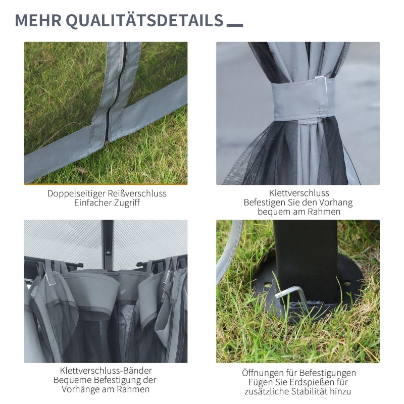 Gazebo 3 x 3 m con tetto in policarbonato rete mosche telaio in alluminio colore grigio scuro resistente e funzionale per giardino e terrazza