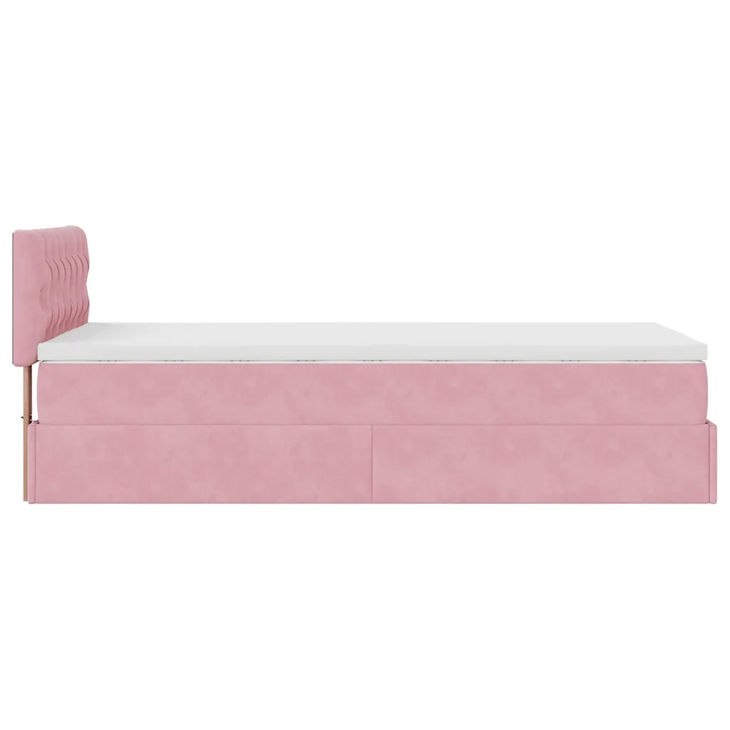 Struttura Letto Pouf con Materasso Rosa 90x190 cm in Velluto 3312667