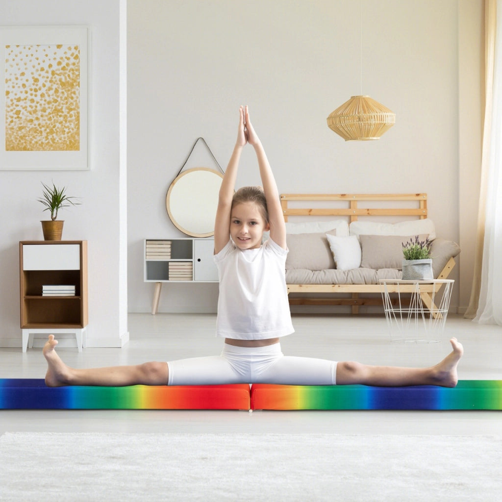 Trave da equilibrio pieghevole in schiuma per bambini adolescenti, Trave ginnastica a pavimento con maniglia Arcobaleno-Tappetini ginnastica e yoga