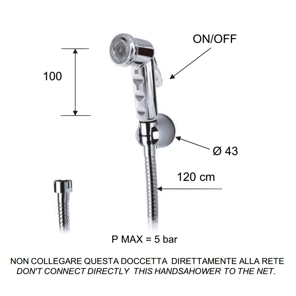 Set doccetta bidet con doccia a pulsante cromata, flessibile e supporto