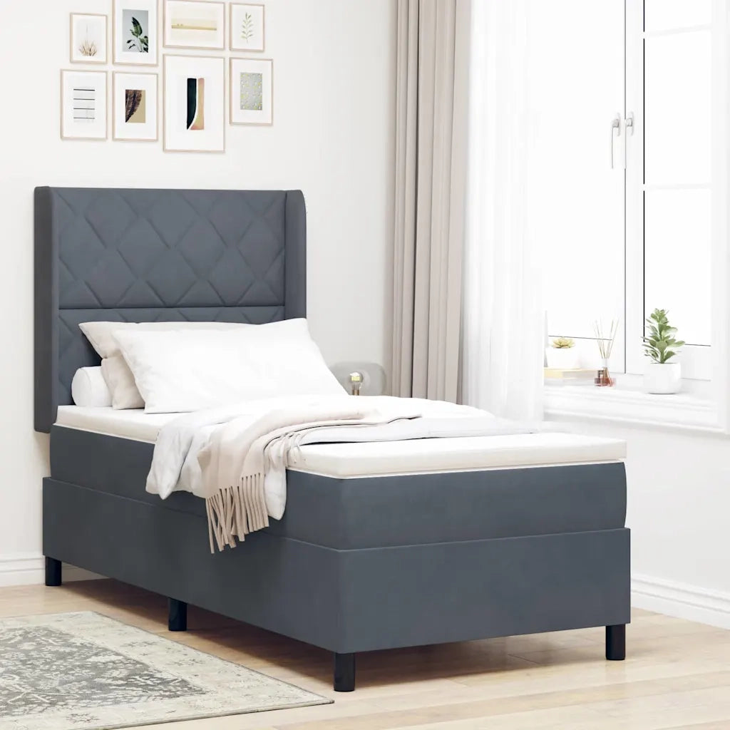 Letto a molle con materasso Grigio scuro 90 x 190 cm Velluto 3342039